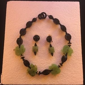 Black & Green Elephant Necklace & Earrings